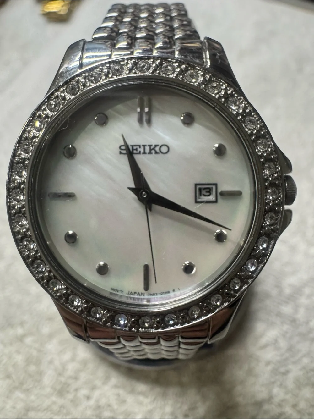 Seiko Silver and White Crystal-Trim Women's Bracelet Watch